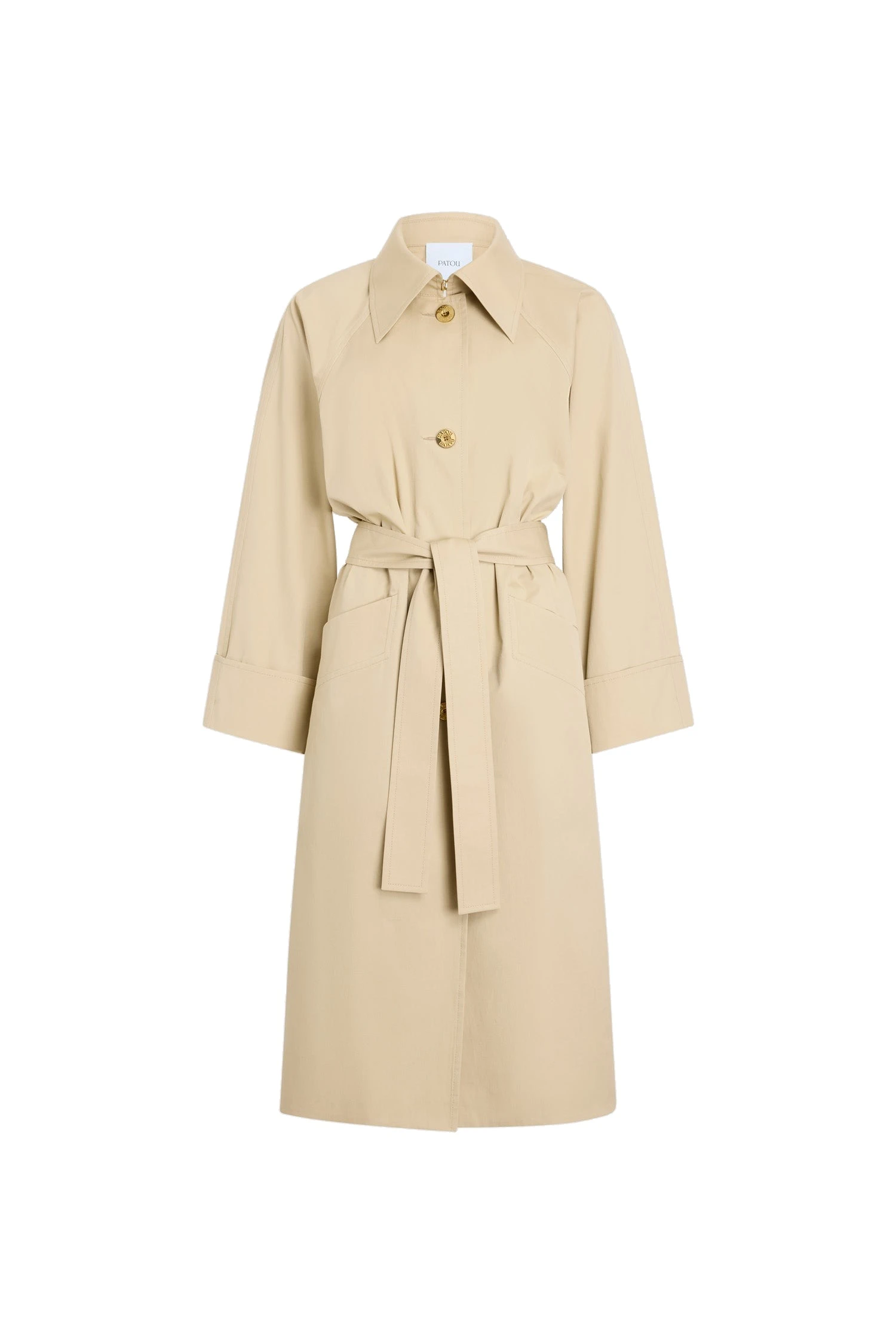 Patou Organic cotton lightweight trench coat in Safari Sand | Coats | Luxury Shoes Patou Organic cotton lightweight trench coat in Safari Sand