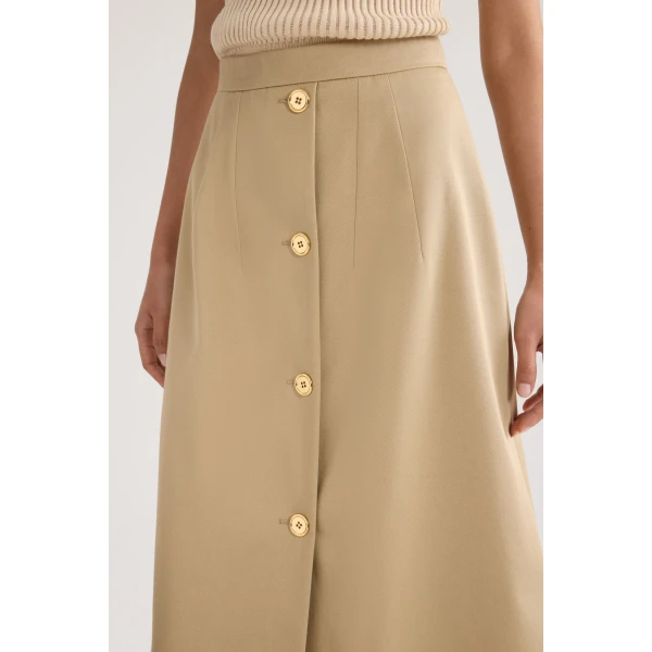 Organic cotton long buttoned skirt in Sand - Image 4