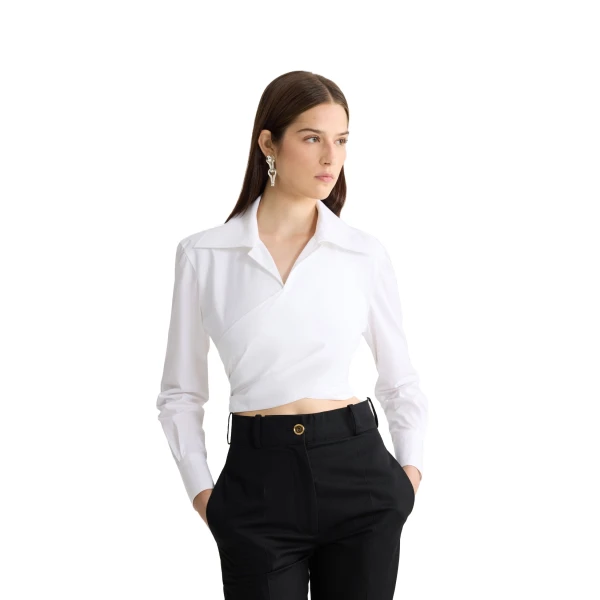 Organic cotton long sleeve knotted top in White - Image 5