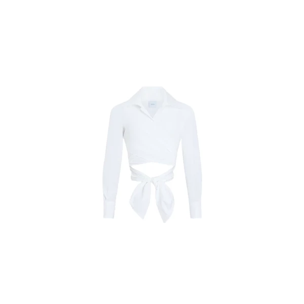 Patou Organic cotton long sleeve knotted top in White