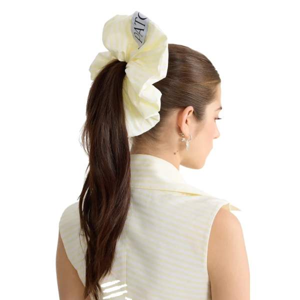 Organic cotton maxi scrunchie in Lemonade Stripes - Image 2
