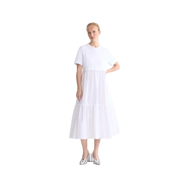 Organic cotton poplin volume midi dress in White - Image 2