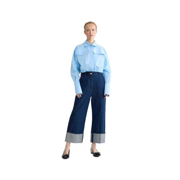 Organic cotton short safari shirt in Riviera Blue - Image 2