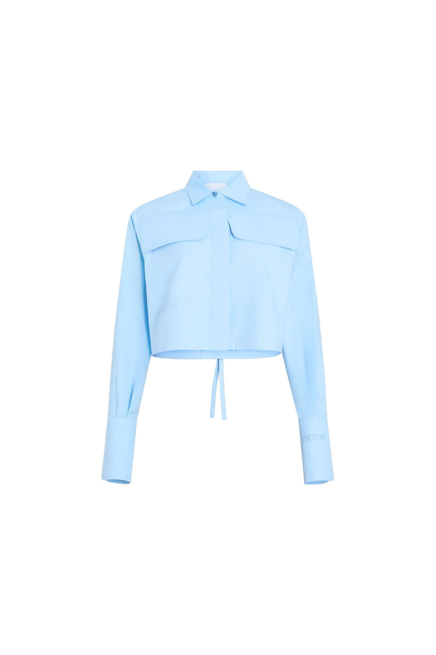 Patou Organic cotton short safari shirt in Riviera Blue | Tops | Luxury Shoes Patou Organic cotton short safari shirt in Riviera Blue