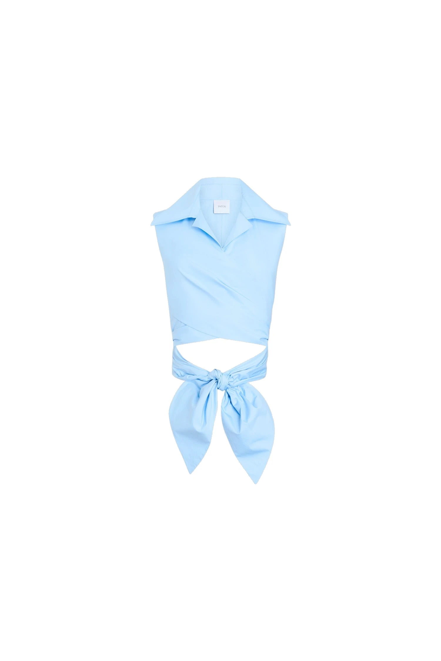 Patou Organic cotton sleeveless draped top in Riviera Blue | Tops | Luxury Shoes Patou Organic cotton sleeveless draped top in Riviera Blue