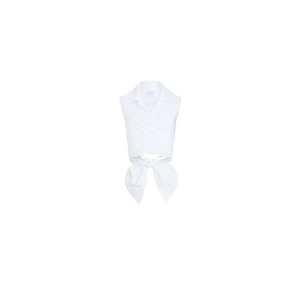 Patou Organic cotton sleeveless draped top in White