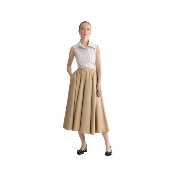 Organic cotton striped sleeveless draped top in Dolce Coffee Stripes - Image 2