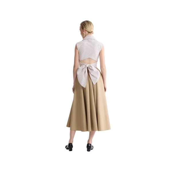 Organic cotton striped sleeveless draped top in Dolce Coffee Stripes - Image 3