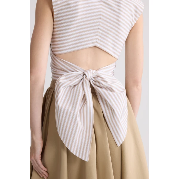 Organic cotton striped sleeveless draped top in Dolce Coffee Stripes - Image 4