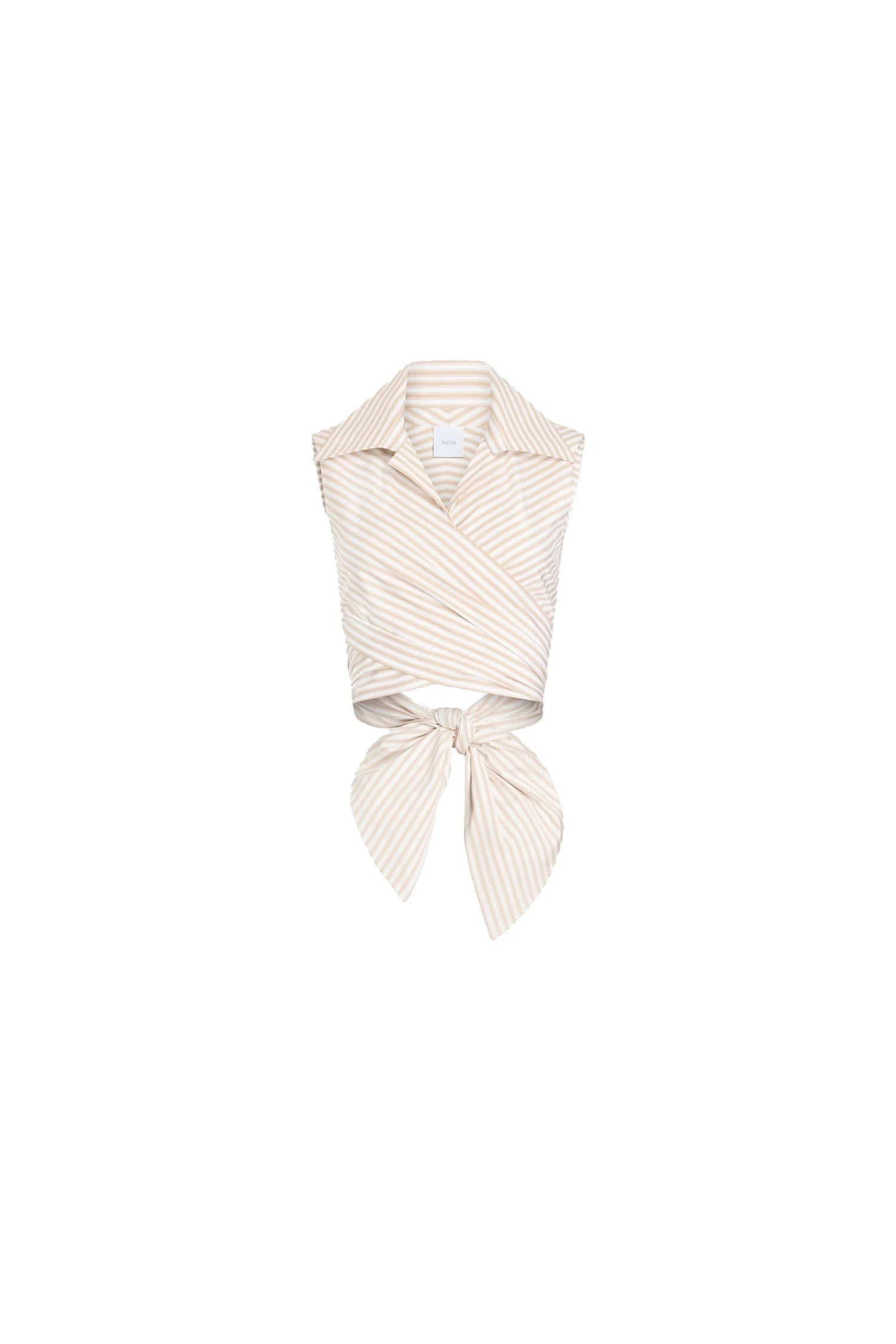 Patou Organic cotton striped sleeveless draped top in Dolce Coffee Stripes | Tops | Luxury Shoes Patou Organic cotton striped sleeveless draped top in Dolce Coffee Stripes