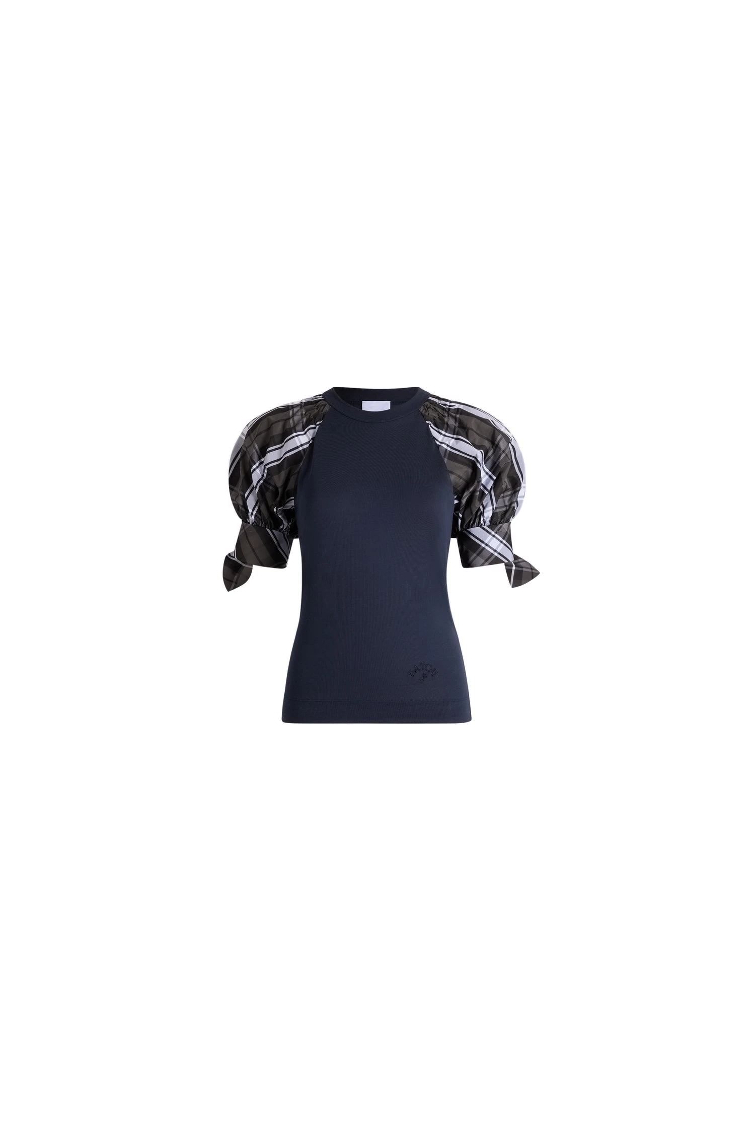 Patou Organic cotton tie-sleeve T-shirt in Midnight Blue | Tops | Luxury Shoes Patou Organic cotton tie-sleeve T-shirt in Midnight Blue