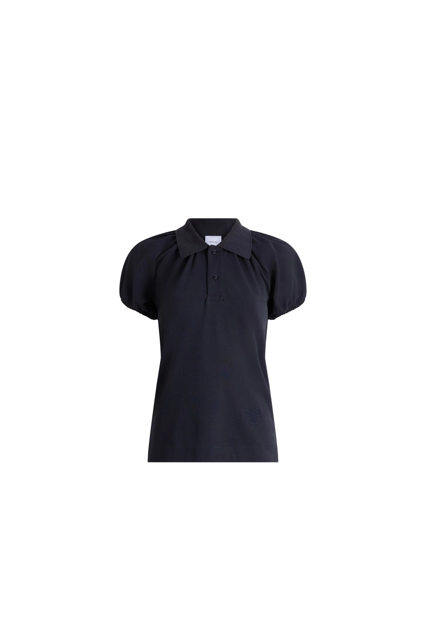 Patou Organic cotton volume-sleeve polo in Night Blue | Tops | Luxury Shoes Patou Organic cotton volume-sleeve polo in Night Blue