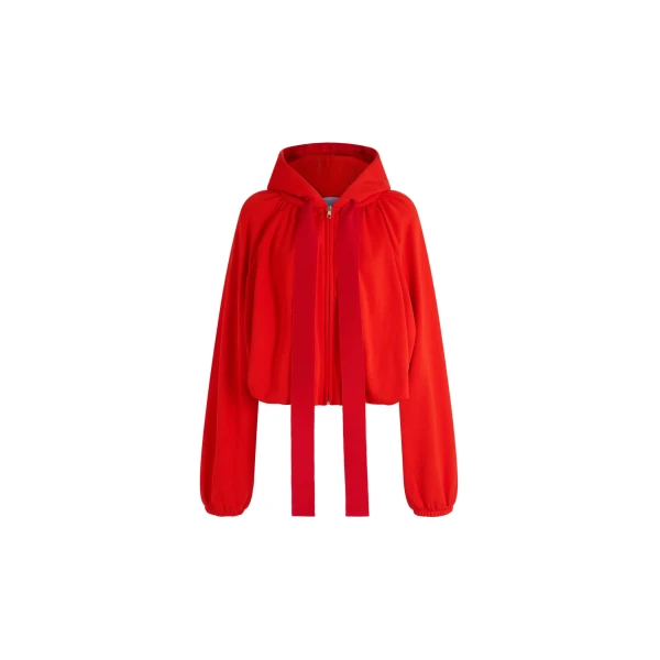 Organic cotton volume zip-up hoodie in Berrywood Red