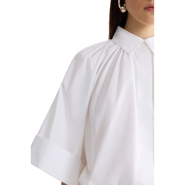 Organic cotton voluminous short-sleeved blouse in White - Image 4