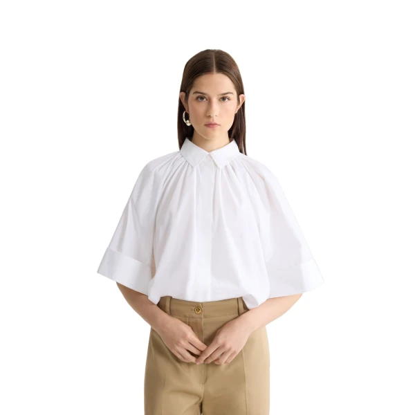 Organic cotton voluminous short-sleeved blouse in White - Image 5