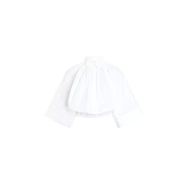 Patou Organic cotton voluminous short-sleeved blouse in White