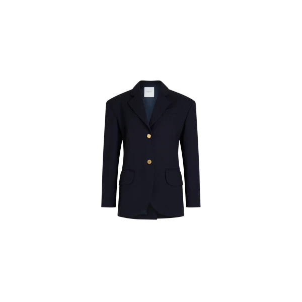 Oversized belted jacket in Navy Black sustainable technical wool twill
