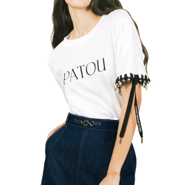 Patou Upcycling logo t-shirt in Black organic cotton - Image 2