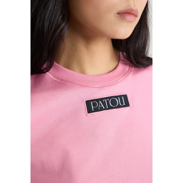 Patou logo label t-shirt in Pink Pearl organic cotton - Image 4