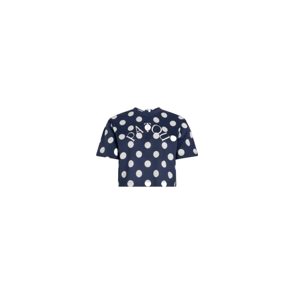Patou Patou logo split back t-shirt in Navy Polka Dots printed organic cotton