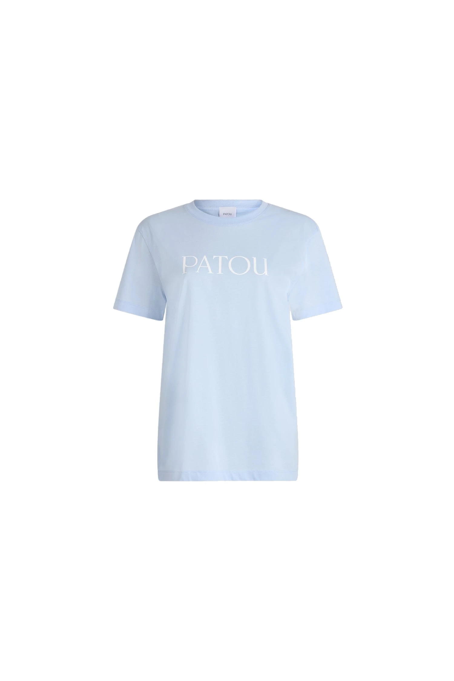 Patou Patou logo t-shirt in Alpine Blue organic cotton | Tops | Luxury Shoes Patou Patou logo t-shirt in Alpine Blue organic cotton