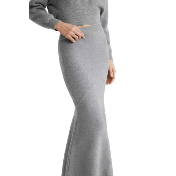 Peplum skirt in Grey sustainable wool and cashmere blend - Image 4