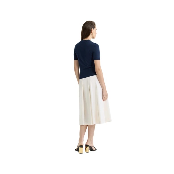 Pleated midi skirt in Ivory sustainable technical wool twill - Image 3