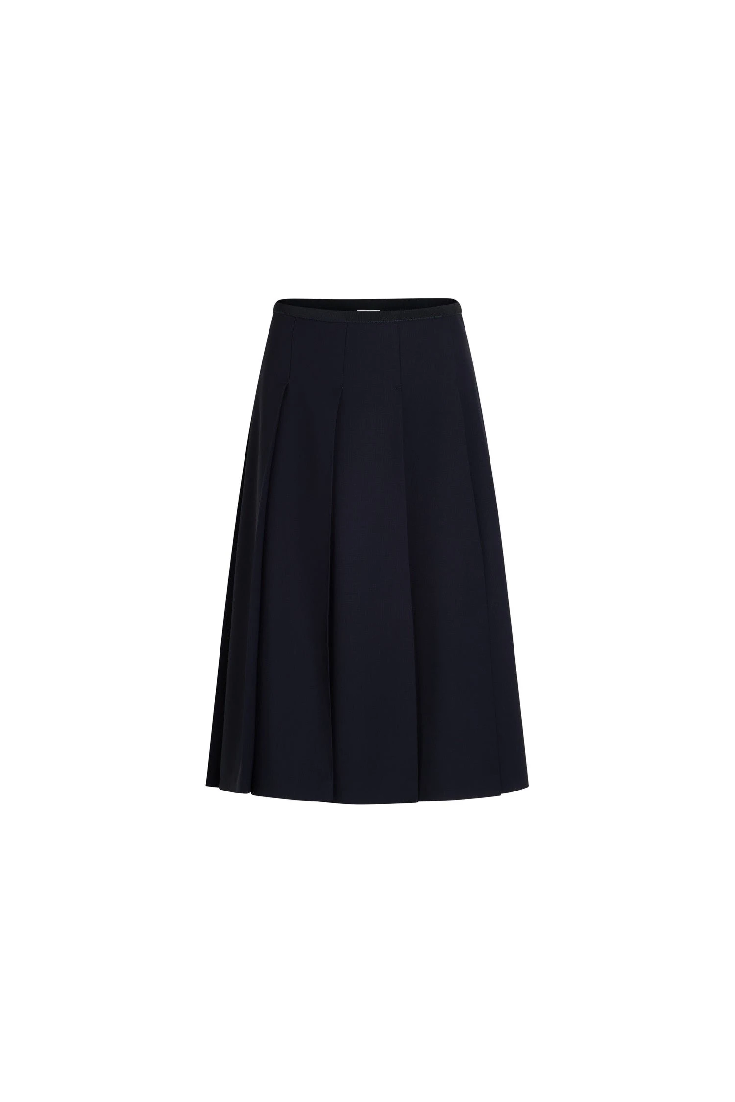 Patou Pleated midi skirt in Navy Black sustainable technical wool twill | Skirts | Luxury Shoes Patou Pleated midi skirt in Navy Black sustainable technical wool twill