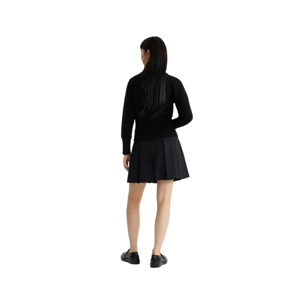 Pleated mini skirt in Black technical wool twill - Image 3