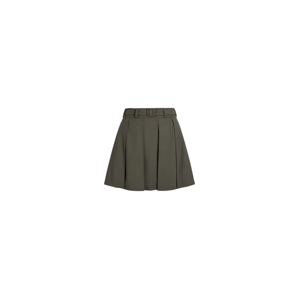 Pleated mini skirt in Khaki sustainable technical wool twill