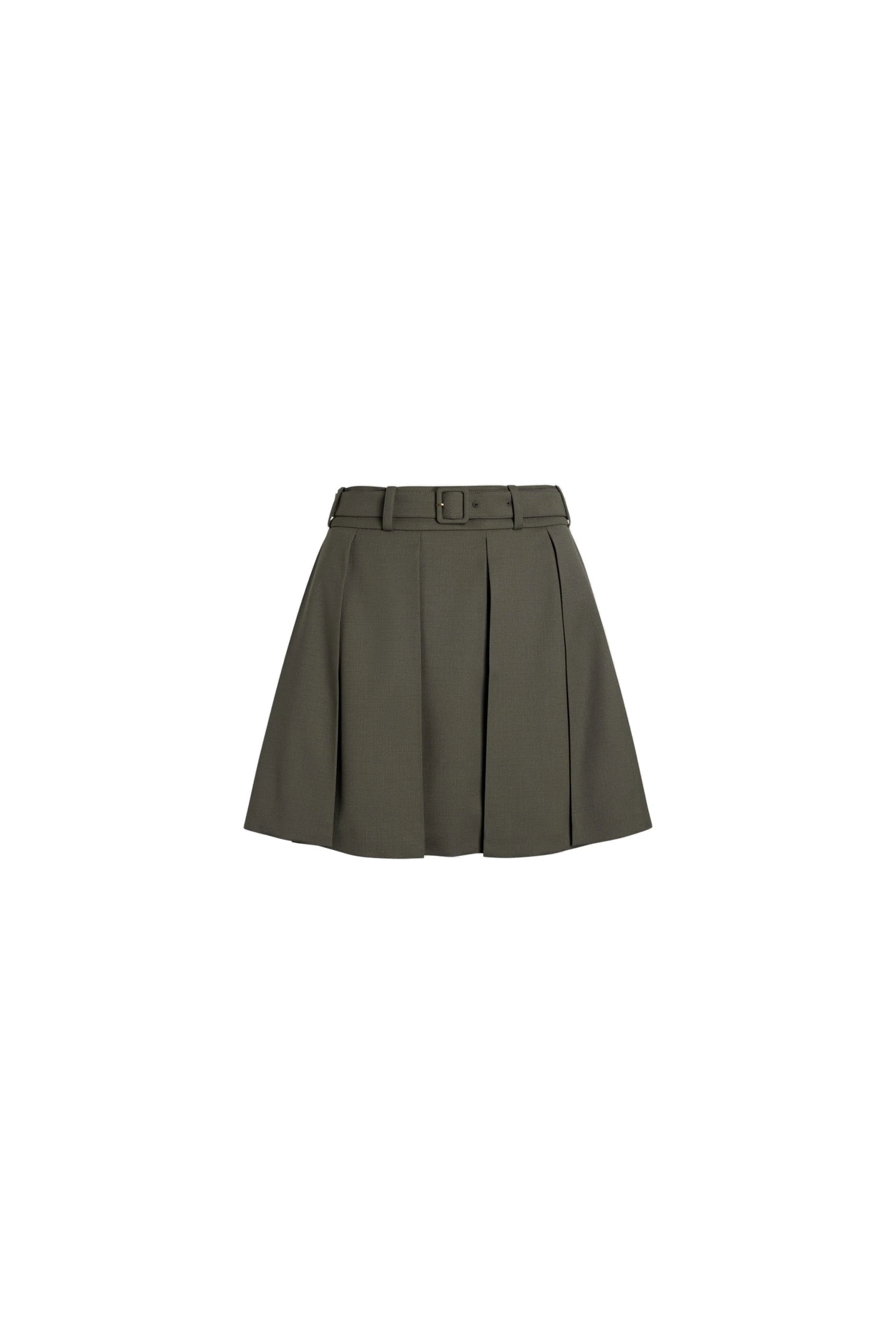 Patou Pleated mini skirt in Khaki sustainable technical wool twill | Skirts | Luxury Shoes Patou Pleated mini skirt in Khaki sustainable technical wool twill
