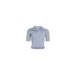 Patou Polo knit top in Pearl Blue technical crepe