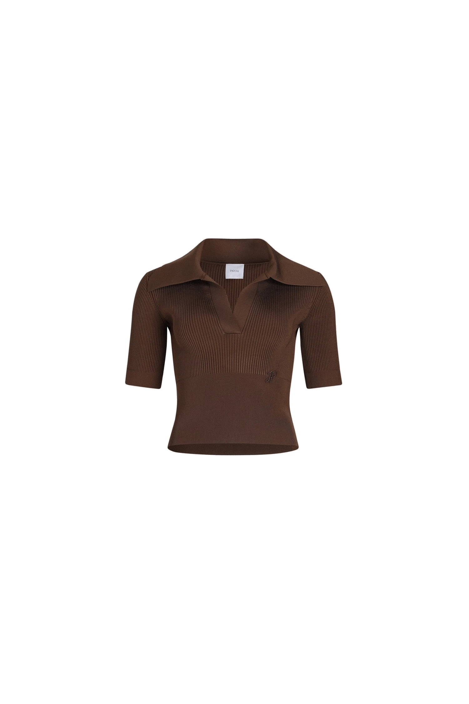 Patou Polo knit top in technical crepe | Luxury Shoes Patou Polo knit top in Tobacco technical crepe