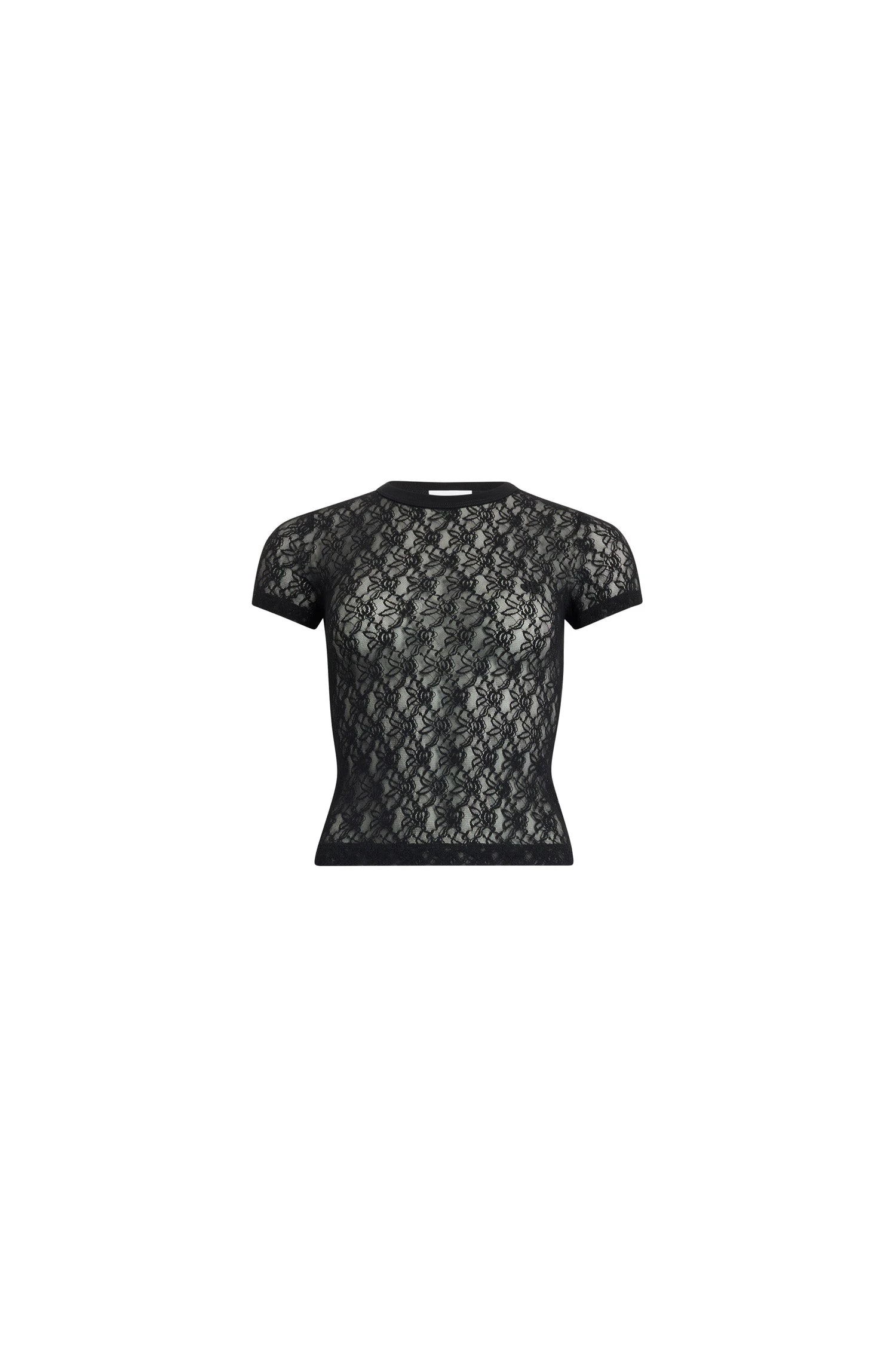 Patou Polyamide lace t-shirt in Black | Tops | Luxury Shoes Patou Polyamide lace t-shirt in Black