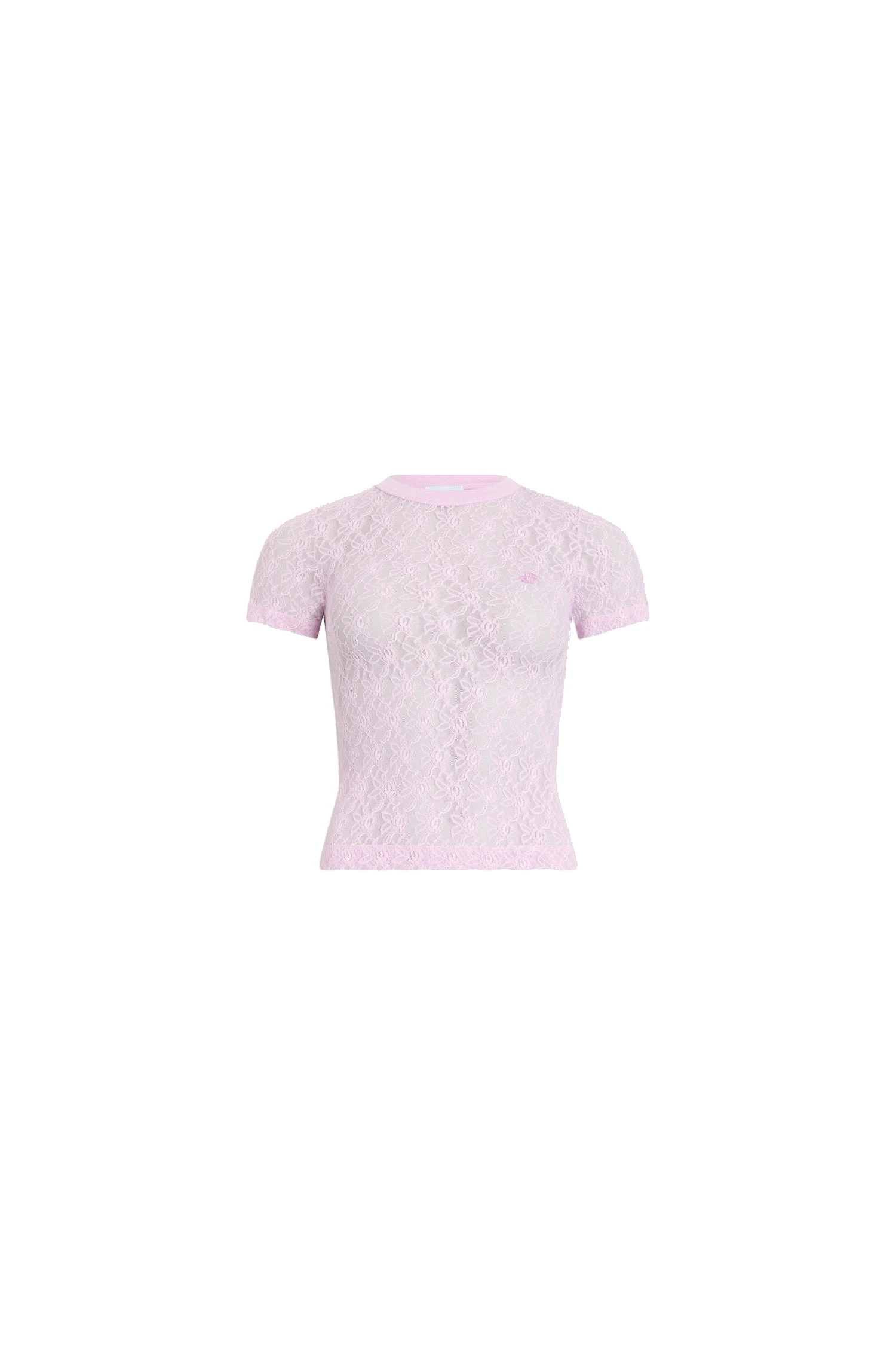 Patou Polyamide lace t-shirt in Pink Parfait | Tops | Luxury Shoes Patou Polyamide lace t-shirt in Pink Parfait