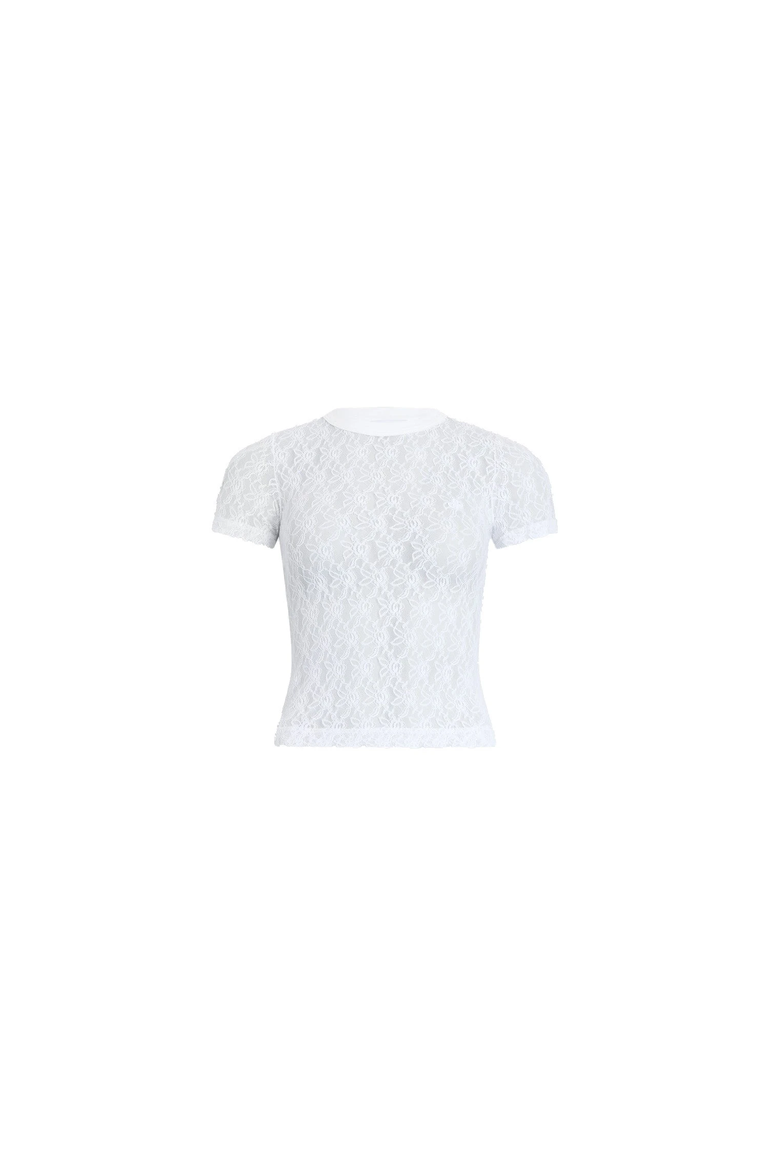 Patou Polyamide lace t-shirt in White | Tops | Luxury Shoes Patou Polyamide lace t-shirt in White