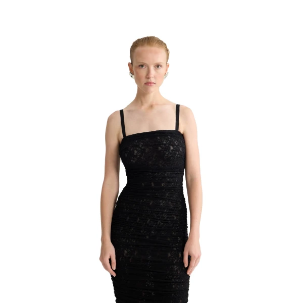 Polyamide lace twinset mini dress with detachable top in Black - Image 5