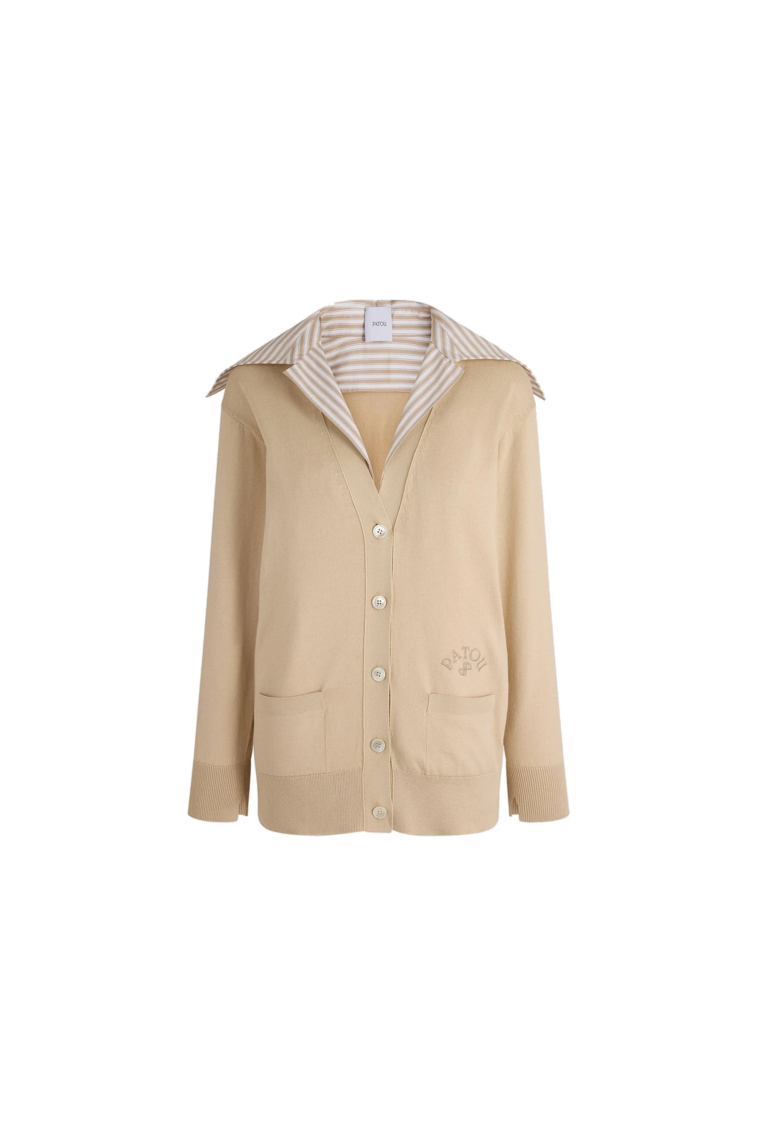 Patou Poplin collar cardigan in cotton | Luxury Shoes Patou Poplin collar cardigan in Safari Sand cotton