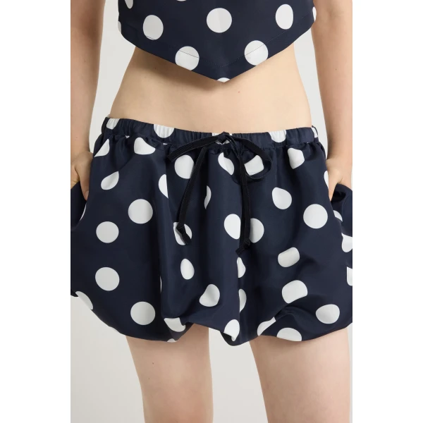Puffy mini skirt in Navy Polka Dots printed recycled ottoman faille - Image 4