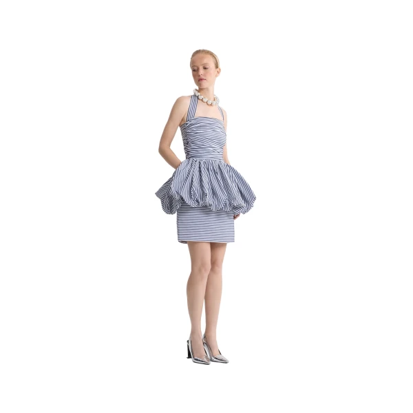 Recycled faille backless mini bloomer dress in Offshore Stripes - Image 2
