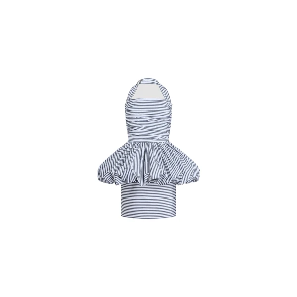 Recycled faille backless mini bloomer dress in Offshore Stripes