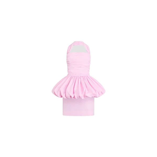 Recycled faille backless mini bloomer dress in Primrose Pink