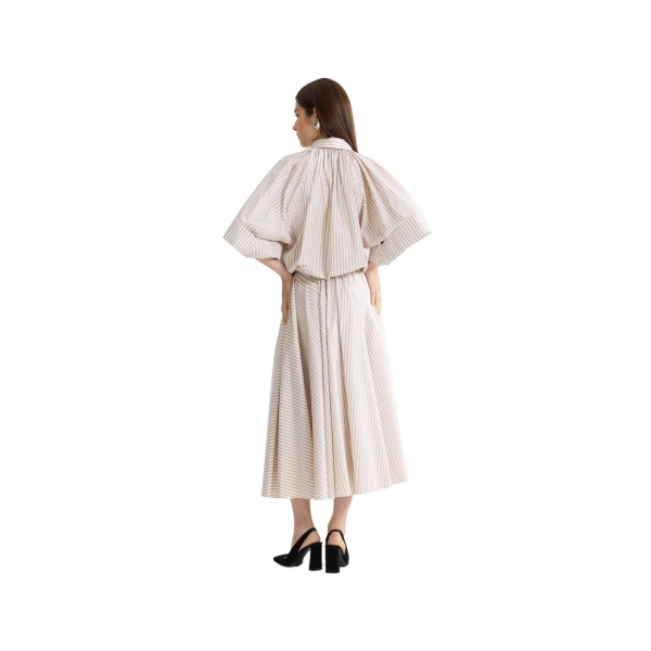 Recycled faille elasticated waist striped midi skirt in Dolce Coffee Stripes - Image 3