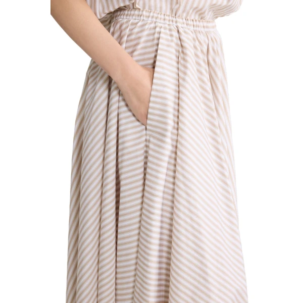 Recycled faille elasticated waist striped midi skirt in Dolce Coffee Stripes - Image 4