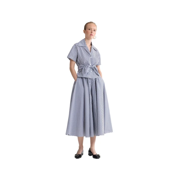 Recycled faille elasticated waist striped midi skirt in Offshore Stripes - Image 2