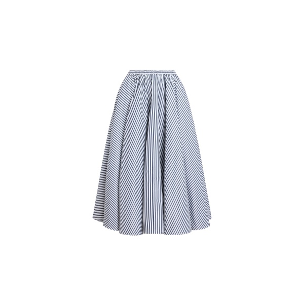 Patou Recycled faille elasticated waist striped midi skirt in Offshore Stripes