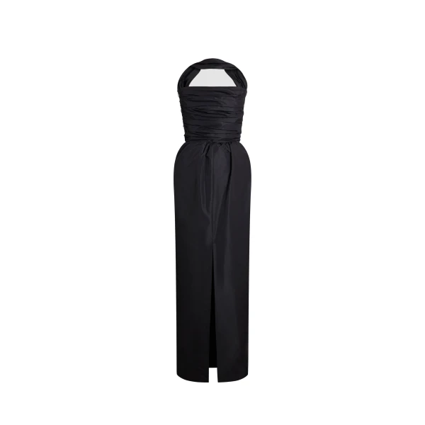 Recycled faille long bustier dress in Black - Image 2