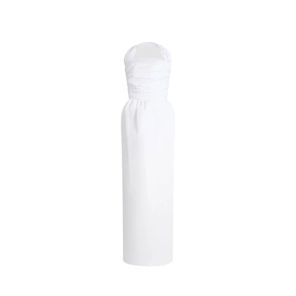 Recycled faille long bustier dress in White