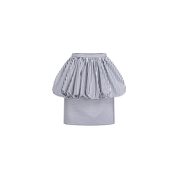 Patou Recycled faille peplum midi skirt in Offshore Stripes