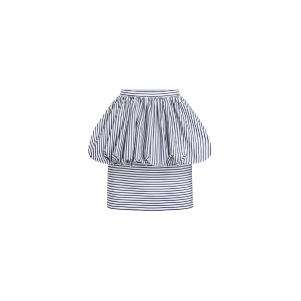 Patou Recycled faille peplum midi skirt in Offshore Stripes
